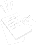 ノートに文字を書いているイラスト(線画)